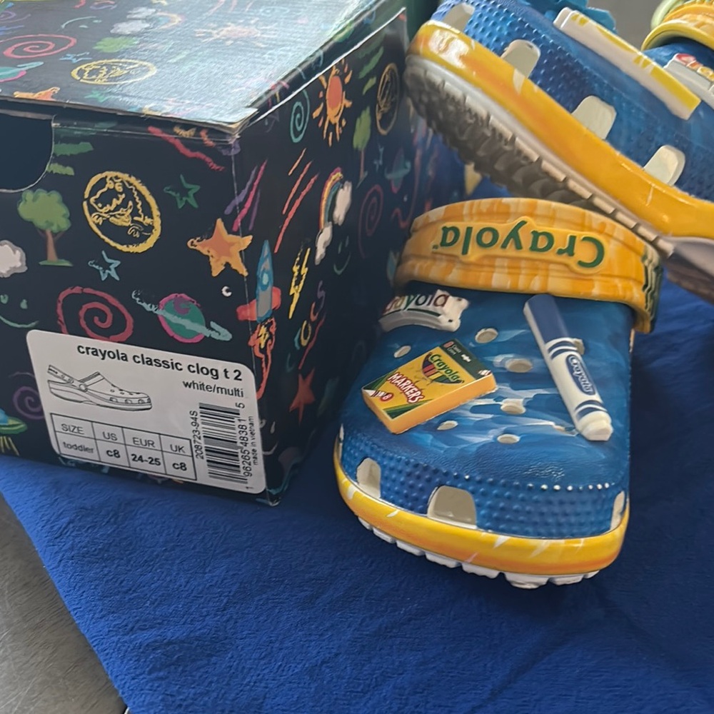 CROCS Crayola Blue and Yellow Sandals with Bold Accents - Picture 2 of 4